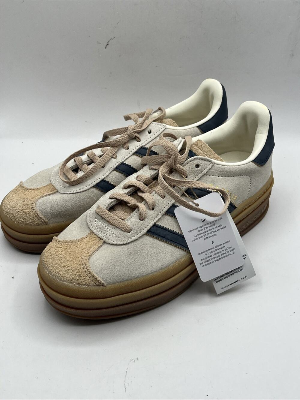 Adidas Gazelle Bold JQ5126 Beige Gray Blue Sneakers Women Sz US 7 Suede Leather
